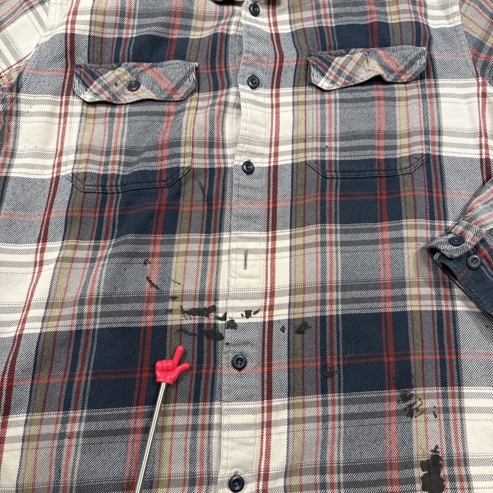 Patagonia Organic Cotton Fjord Flannel Shirt Mens XL Blue Plaid FLAP POCKET FLAW
